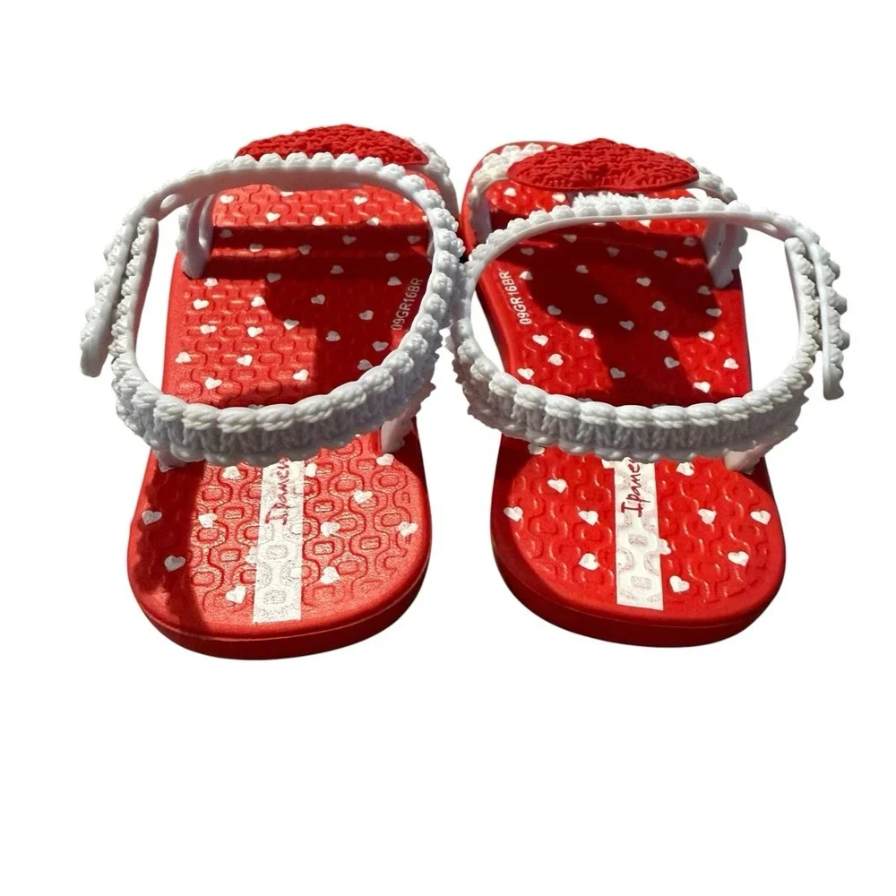 Ipanema Grendene Red White Heart Print Ankle Strap Sandals Infant Girls 6 Brazil